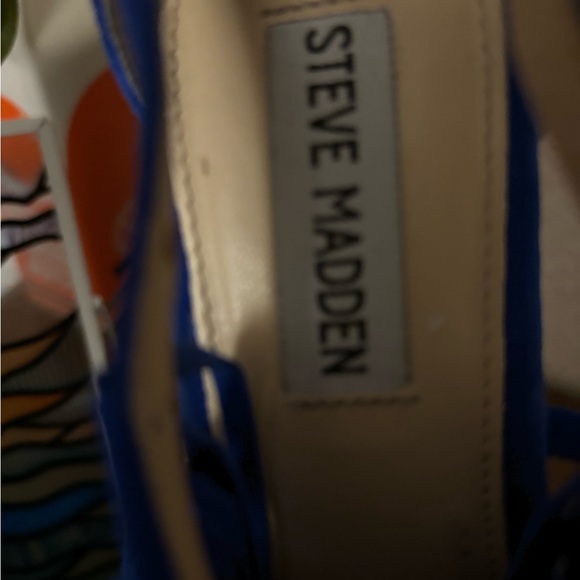 Steve Madden Size 8 Fringly Electric Blue Strappy Fringed High Heel Sandals - Picture 4 of 6